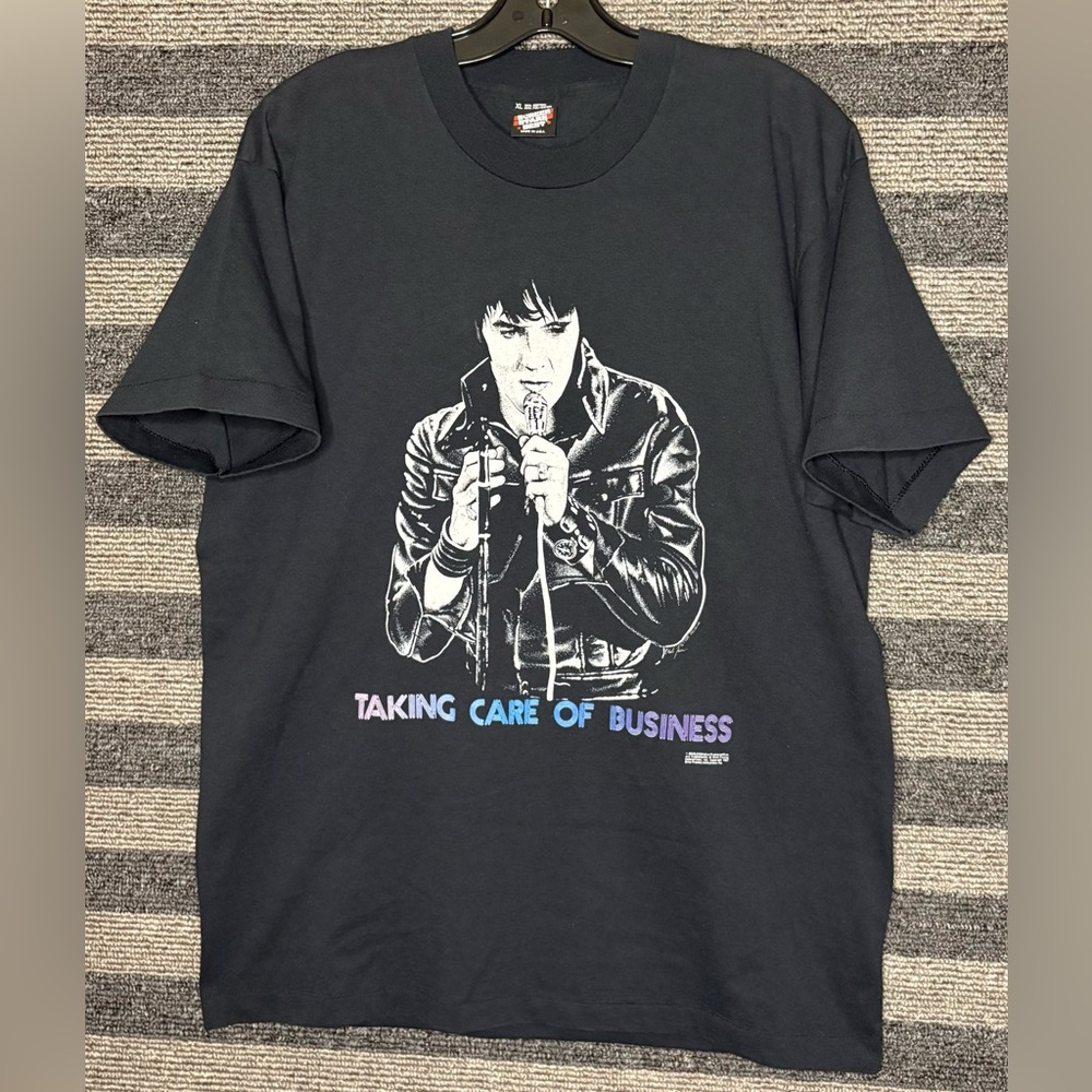 Vintage 1987 Screen Stars Elvis Presley Black Single Stitch T-Shirt Men’s XL EUC